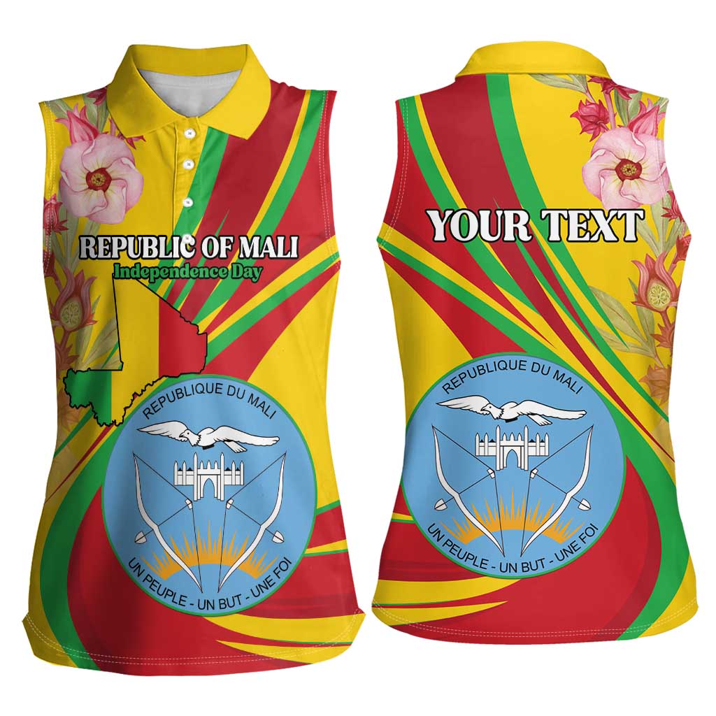 Personalized Mali Independence Day Women Sleeveless Polo Shirt Coat Of Arms With Hibiscus Sabdariffa - Wonder Print Shop