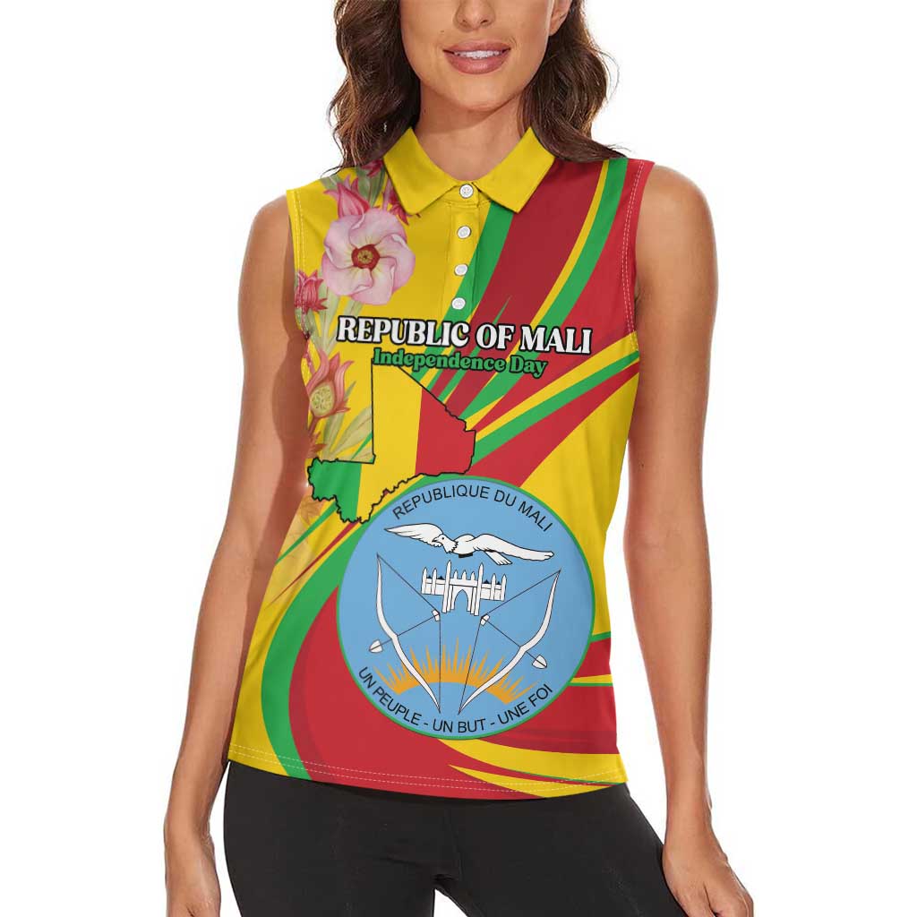 Personalized Mali Independence Day Women Sleeveless Polo Shirt Coat Of Arms With Hibiscus Sabdariffa - Wonder Print Shop
