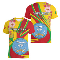 Personalized Mali Independence Day Women V-Neck T-Shirt Coat Of Arms With Hibiscus Sabdariffa - Wonder Print Shop