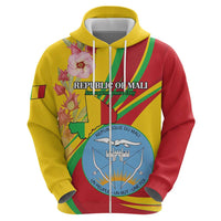 Personalized Mali Independence Day Zip Hoodie Coat Of Arms With Hibiscus Sabdariffa - Wonder Print Shop