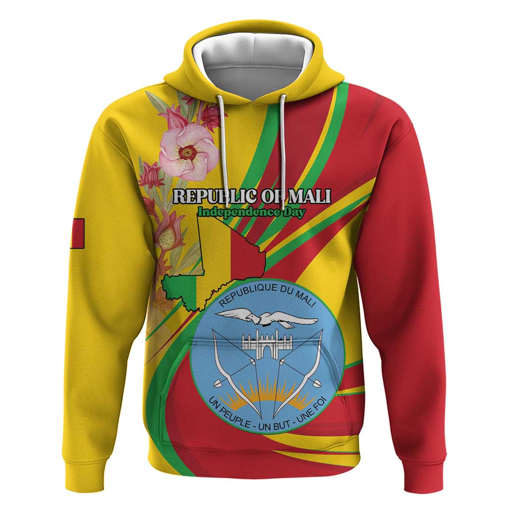 Personalized Mali Independence Day Zip Hoodie Coat Of Arms With Hibiscus Sabdariffa - Wonder Print Shop