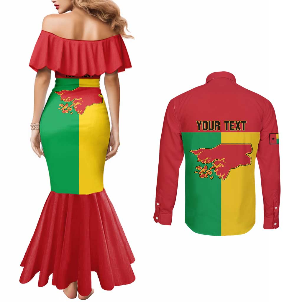 Personalized Guinea-Bissau Couples Matching Mermaid Dress and Long Sleeve Button Shirt Coat Of Arms Flag Style - Wonder Print Shop