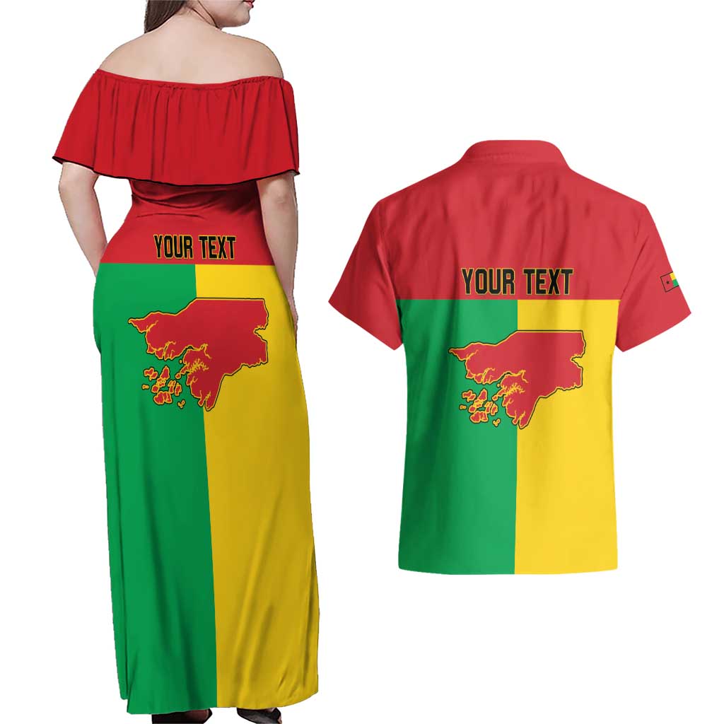 Personalized Guinea-Bissau Couples Matching Off Shoulder Maxi Dress and Hawaiian Shirt Coat Of Arms Flag Style - Wonder Print Shop