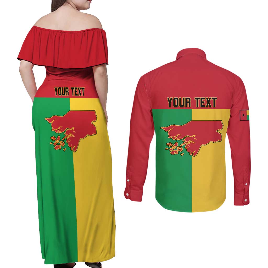 Personalized Guinea-Bissau Couples Matching Off Shoulder Maxi Dress and Long Sleeve Button Shirt Coat Of Arms Flag Style - Wonder Print Shop