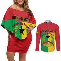 Personalized Guinea-Bissau Couples Matching Off Shoulder Short Dress and Long Sleeve Button Shirt Coat Of Arms Flag Style - Wonder Print Shop