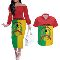 Personalized Guinea-Bissau Couples Matching Off The Shoulder Long Sleeve Dress and Hawaiian Shirt Coat Of Arms Flag Style - Wonder Print Shop