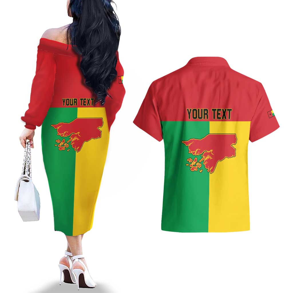 Personalized Guinea-Bissau Couples Matching Off The Shoulder Long Sleeve Dress and Hawaiian Shirt Coat Of Arms Flag Style - Wonder Print Shop