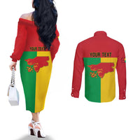 Personalized Guinea-Bissau Couples Matching Off The Shoulder Long Sleeve Dress and Long Sleeve Button Shirt Coat Of Arms Flag Style - Wonder Print Shop