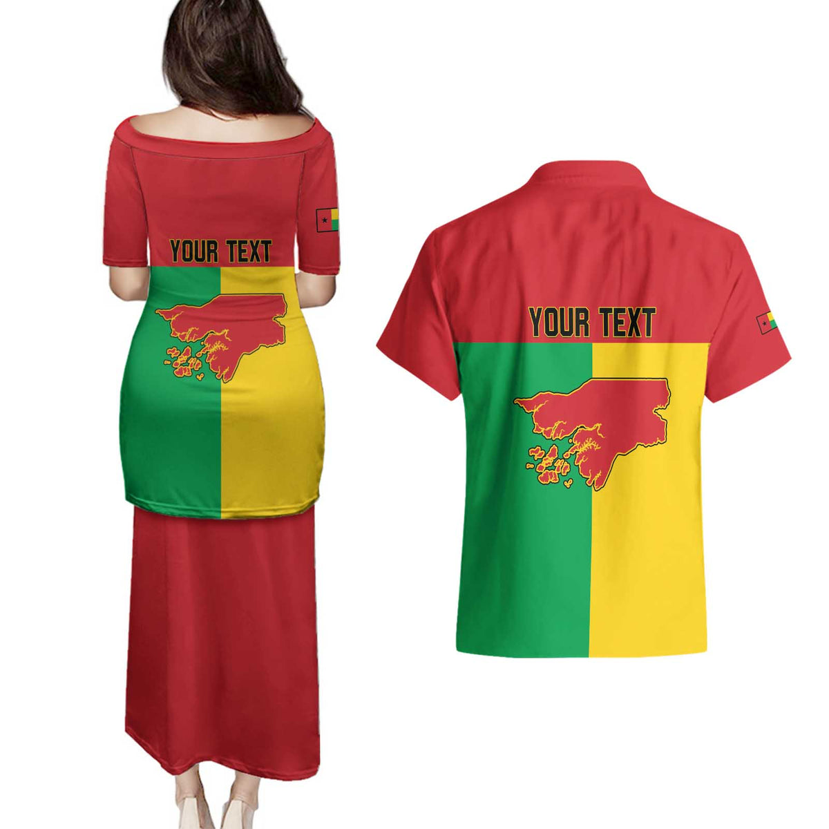 Personalized Guinea-Bissau Couples Matching Puletasi and Hawaiian Shirt Coat Of Arms Flag Style - Wonder Print Shop