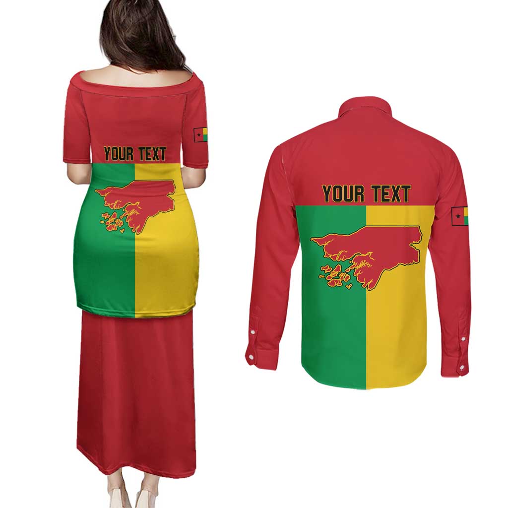 Personalized Guinea-Bissau Couples Matching Puletasi and Long Sleeve Button Shirt Coat Of Arms Flag Style - Wonder Print Shop