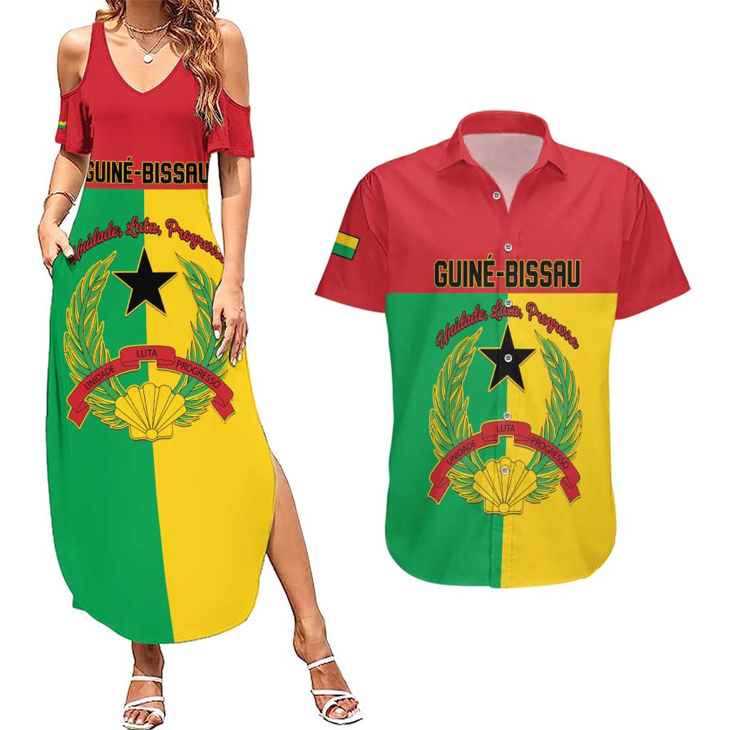 Personalized Guinea-Bissau Couples Matching Summer Maxi Dress and Hawaiian Shirt Coat Of Arms Flag Style - Wonder Print Shop