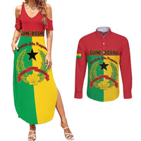 Personalized Guinea-Bissau Couples Matching Summer Maxi Dress and Long Sleeve Button Shirt Coat Of Arms Flag Style - Wonder Print Shop