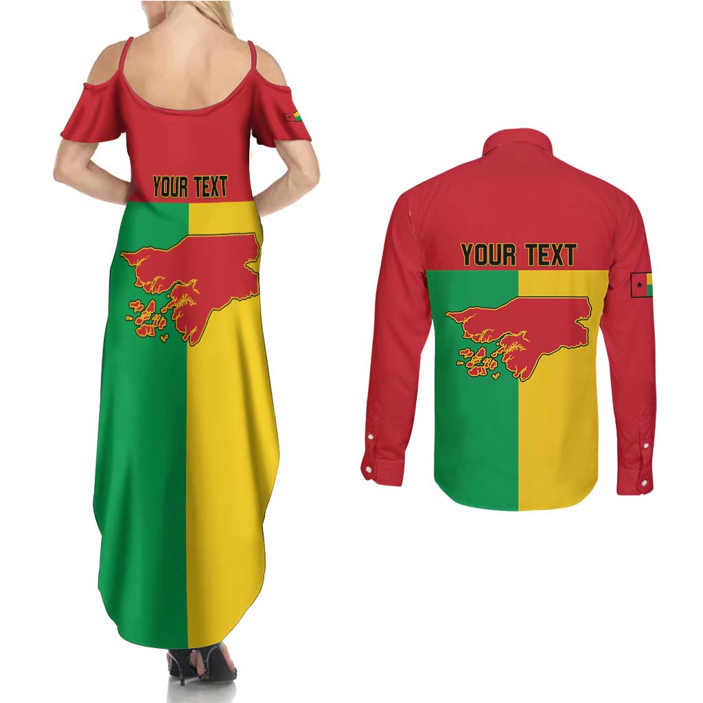 Personalized Guinea-Bissau Couples Matching Summer Maxi Dress and Long Sleeve Button Shirt Coat Of Arms Flag Style - Wonder Print Shop