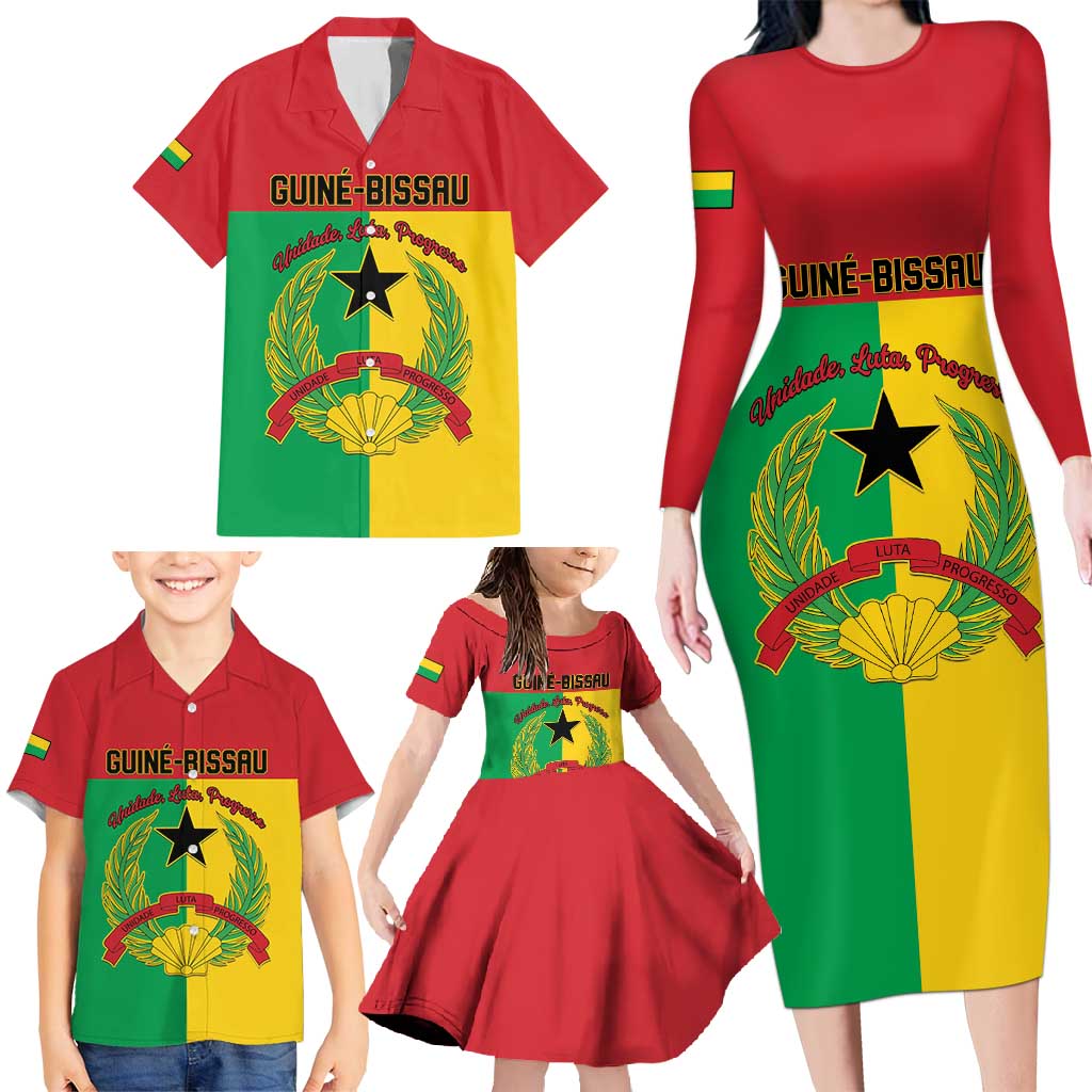Personalized Guinea-Bissau Family Matching Long Sleeve Bodycon Dress and Hawaiian Shirt Coat Of Arms Flag Style - Wonder Print Shop