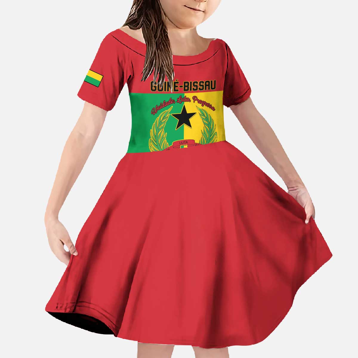Personalized Guinea-Bissau Family Matching Off The Shoulder Long Sleeve Dress and Hawaiian Shirt Coat Of Arms Flag Style - Wonder Print Shop