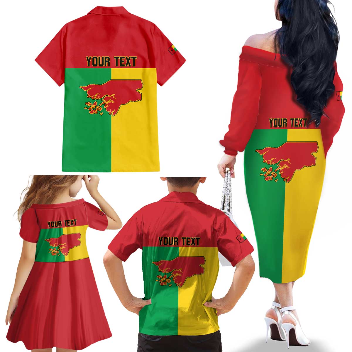 Personalized Guinea-Bissau Family Matching Off The Shoulder Long Sleeve Dress and Hawaiian Shirt Coat Of Arms Flag Style - Wonder Print Shop