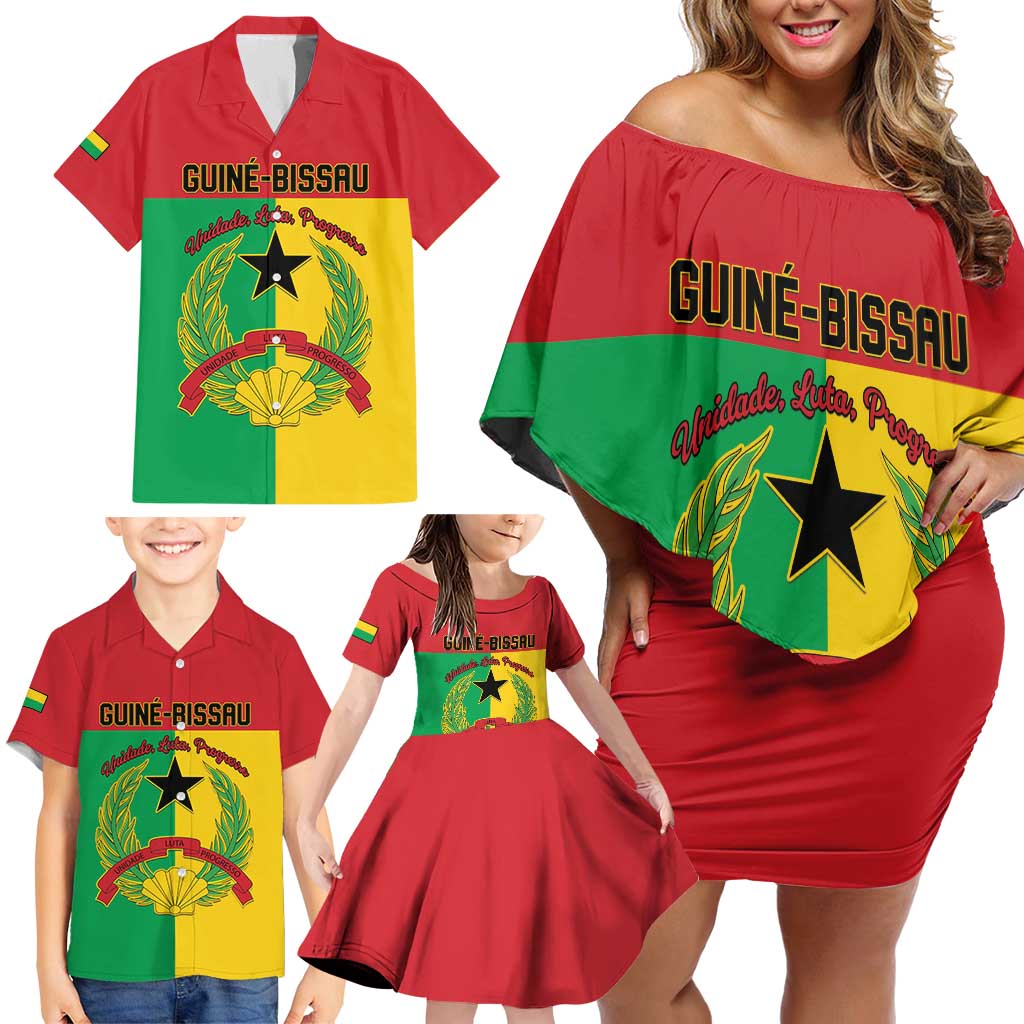 Personalized Guinea-Bissau Family Matching Off Shoulder Short Dress and Hawaiian Shirt Coat Of Arms Flag Style - Wonder Print Shop