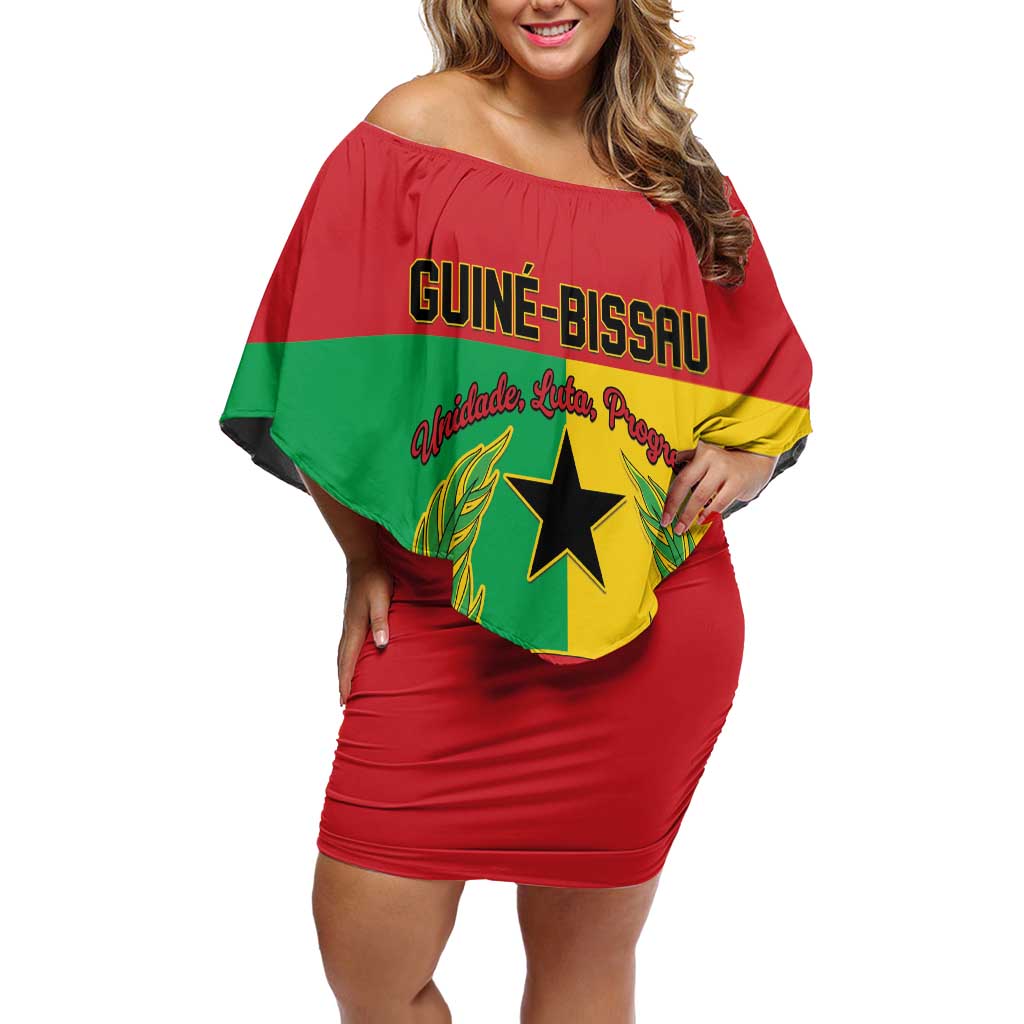 Personalized Guinea-Bissau Family Matching Off Shoulder Short Dress and Hawaiian Shirt Coat Of Arms Flag Style - Wonder Print Shop