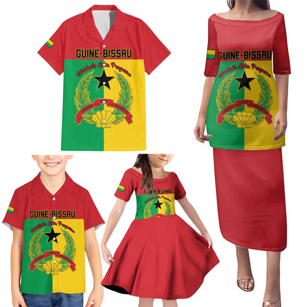 Personalized Guinea-Bissau Family Matching Puletasi and Hawaiian Shirt Coat Of Arms Flag Style - Wonder Print Shop