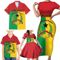 Personalized Guinea-Bissau Family Matching Short Sleeve Bodycon Dress and Hawaiian Shirt Coat Of Arms Flag Style - Wonder Print Shop