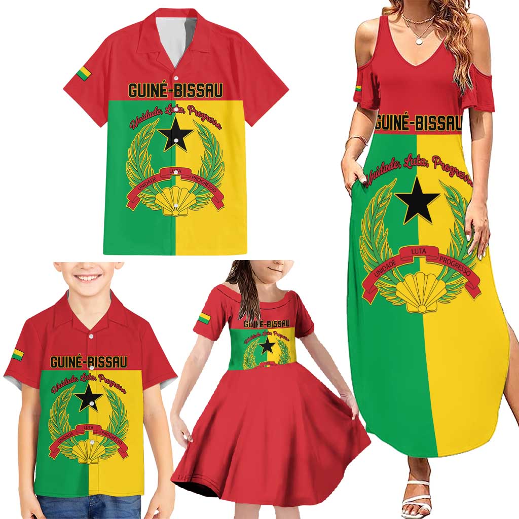 Personalized Guinea-Bissau Family Matching Summer Maxi Dress and Hawaiian Shirt Coat Of Arms Flag Style - Wonder Print Shop