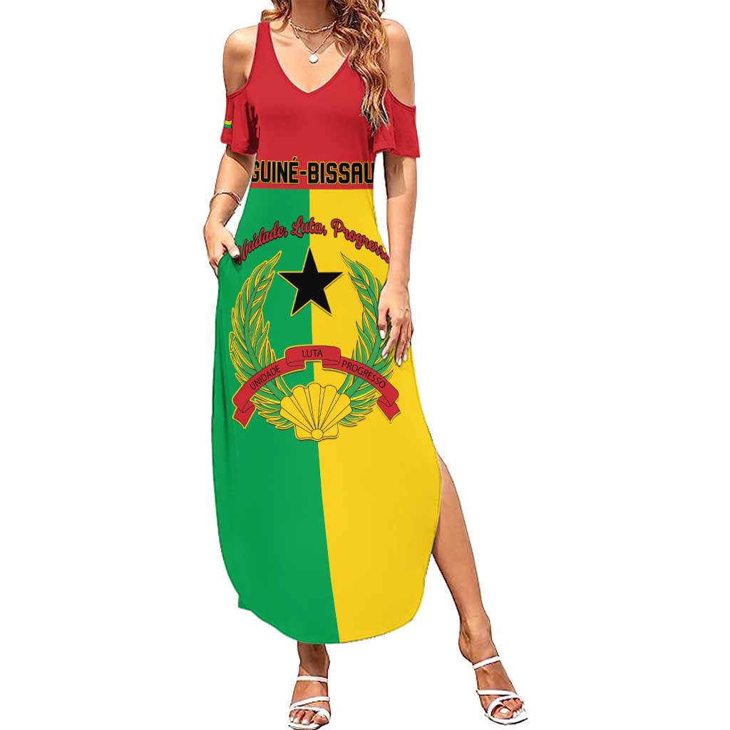 Personalized Guinea-Bissau Family Matching Summer Maxi Dress and Hawaiian Shirt Coat Of Arms Flag Style - Wonder Print Shop