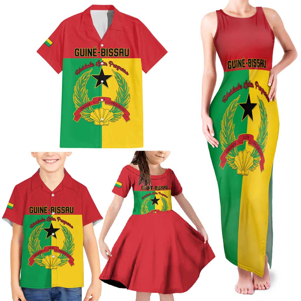Personalized Guinea-Bissau Family Matching Tank Maxi Dress and Hawaiian Shirt Coat Of Arms Flag Style - Wonder Print Shop