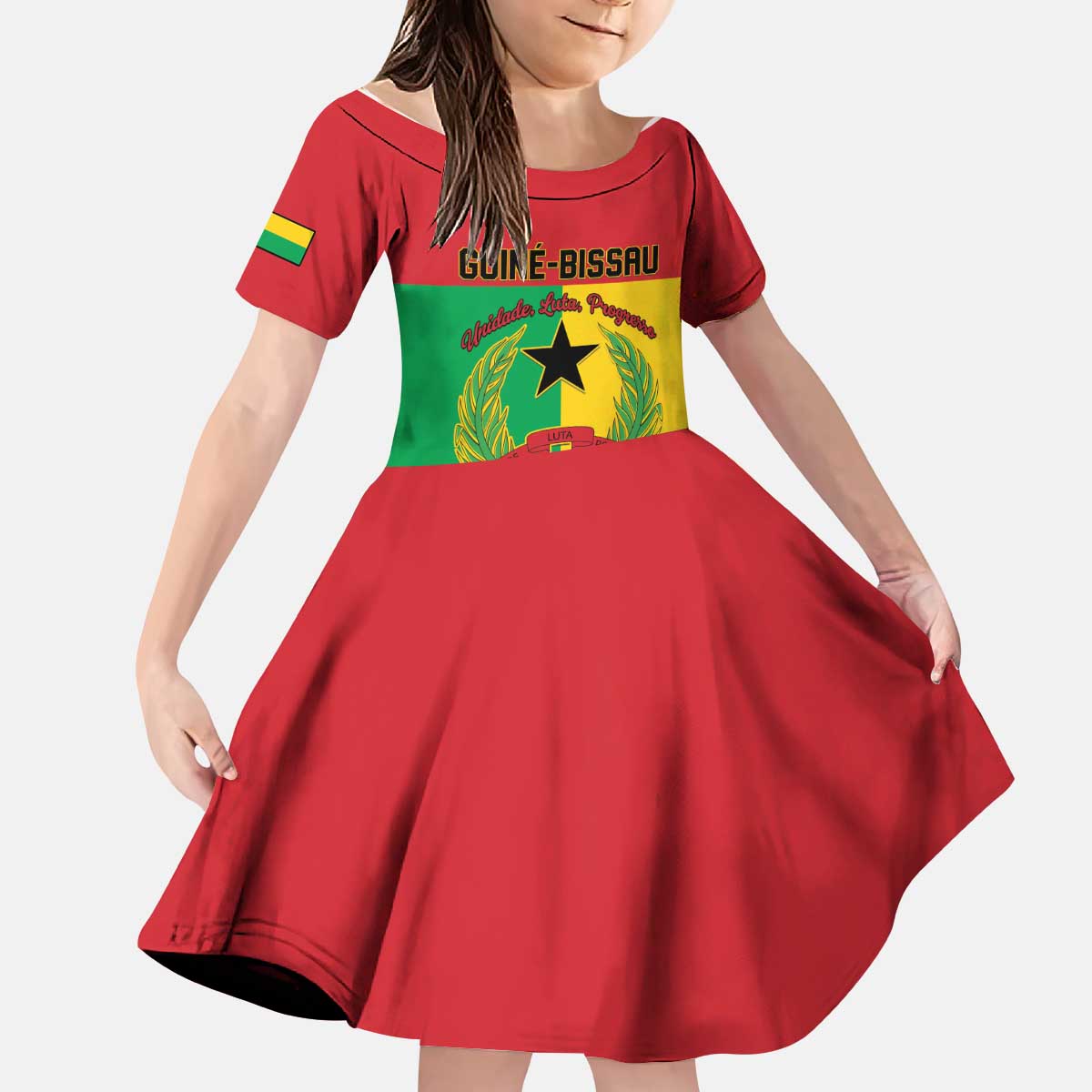 Personalized Guinea-Bissau Kid Short Sleeve Dress Coat Of Arms Flag Style - Wonder Print Shop