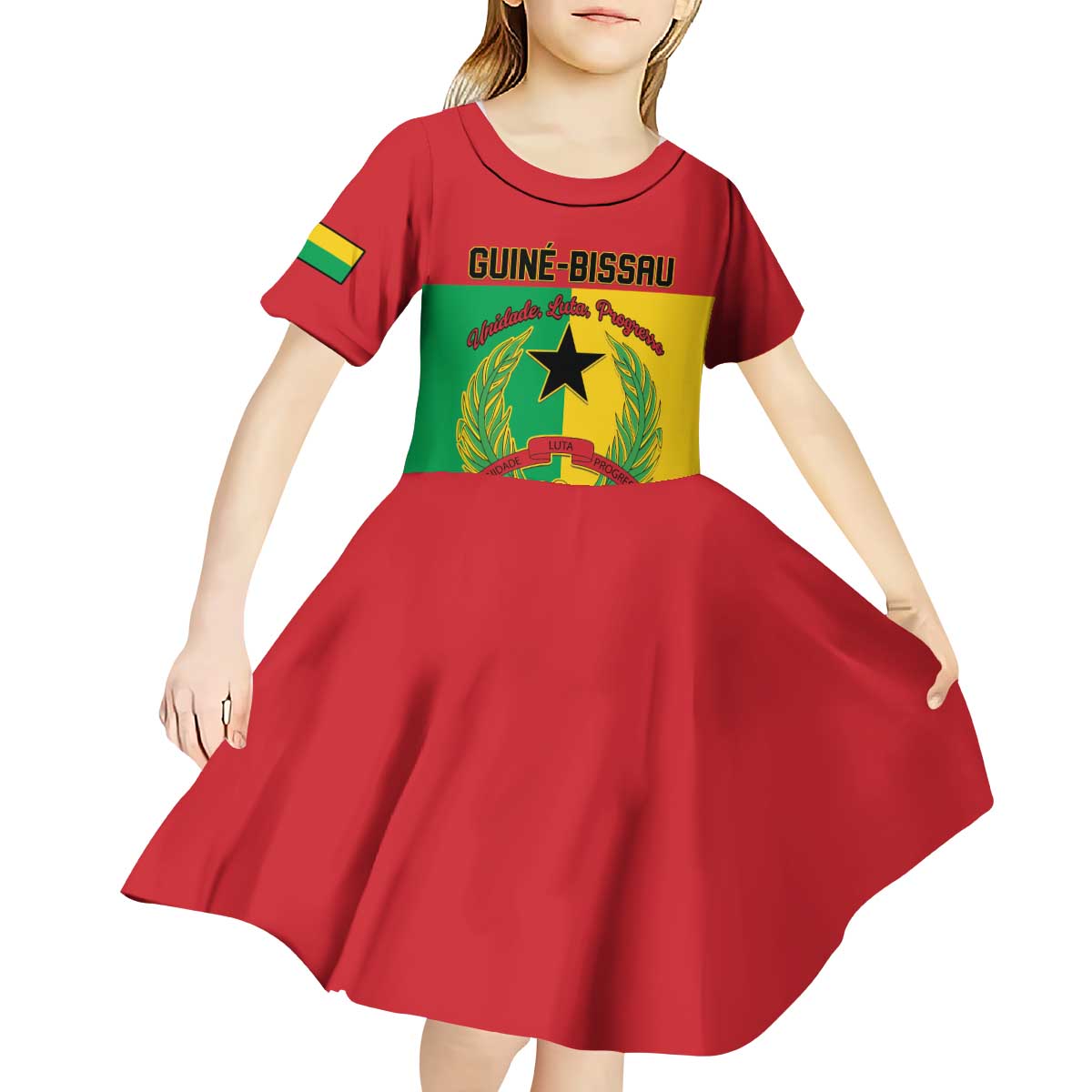 Personalized Guinea-Bissau Kid Short Sleeve Dress Coat Of Arms Flag Style - Wonder Print Shop