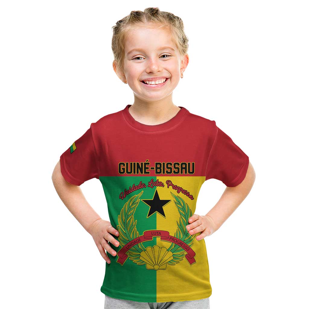 Personalized Guinea-Bissau Kid T Shirt Coat Of Arms Flag Style - Wonder Print Shop