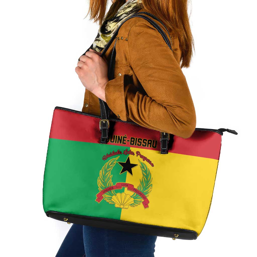 Guinea-Bissau Leather Tote Bag Coat Of Arms Flag Style - Wonder Print Shop