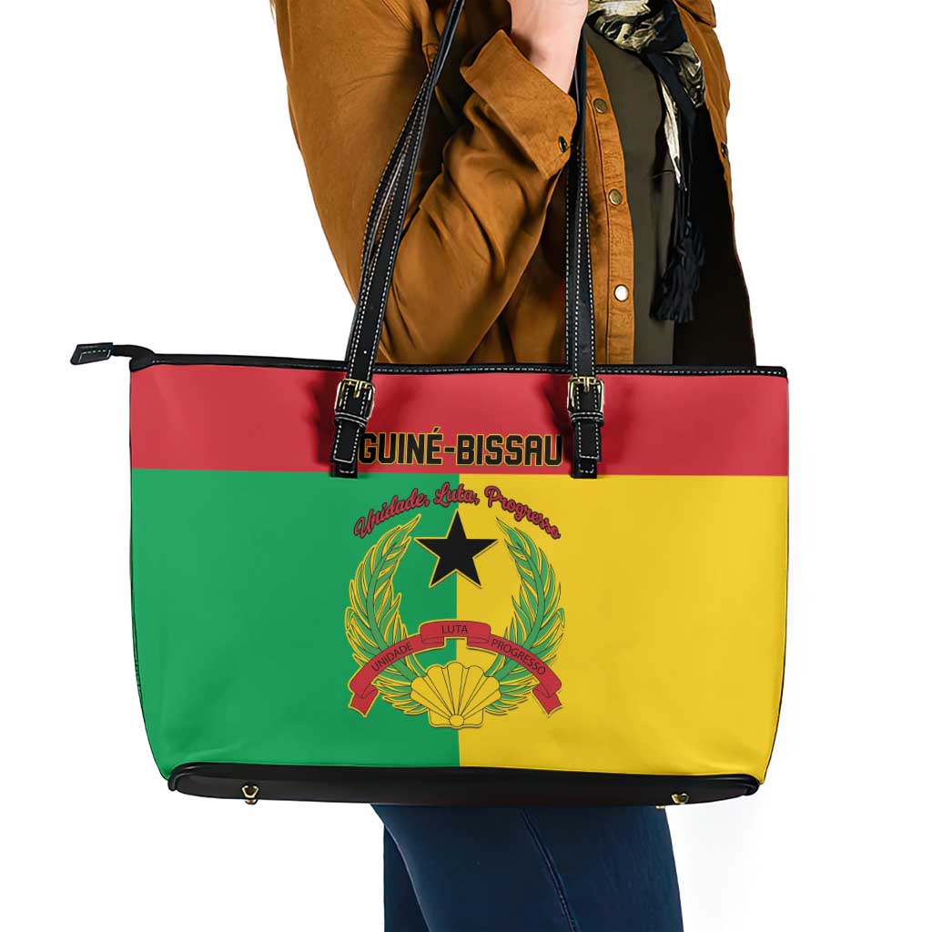 Guinea-Bissau Leather Tote Bag Coat Of Arms Flag Style - Wonder Print Shop