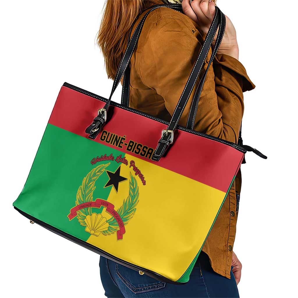 Guinea-Bissau Leather Tote Bag Coat Of Arms Flag Style - Wonder Print Shop