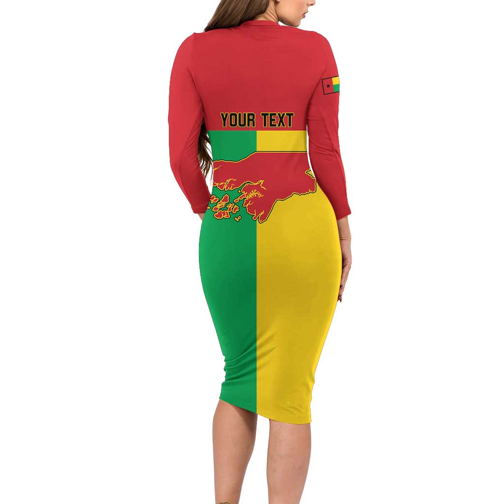 Personalized Guinea-Bissau Long Sleeve Bodycon Dress Coat Of Arms Flag Style - Wonder Print Shop