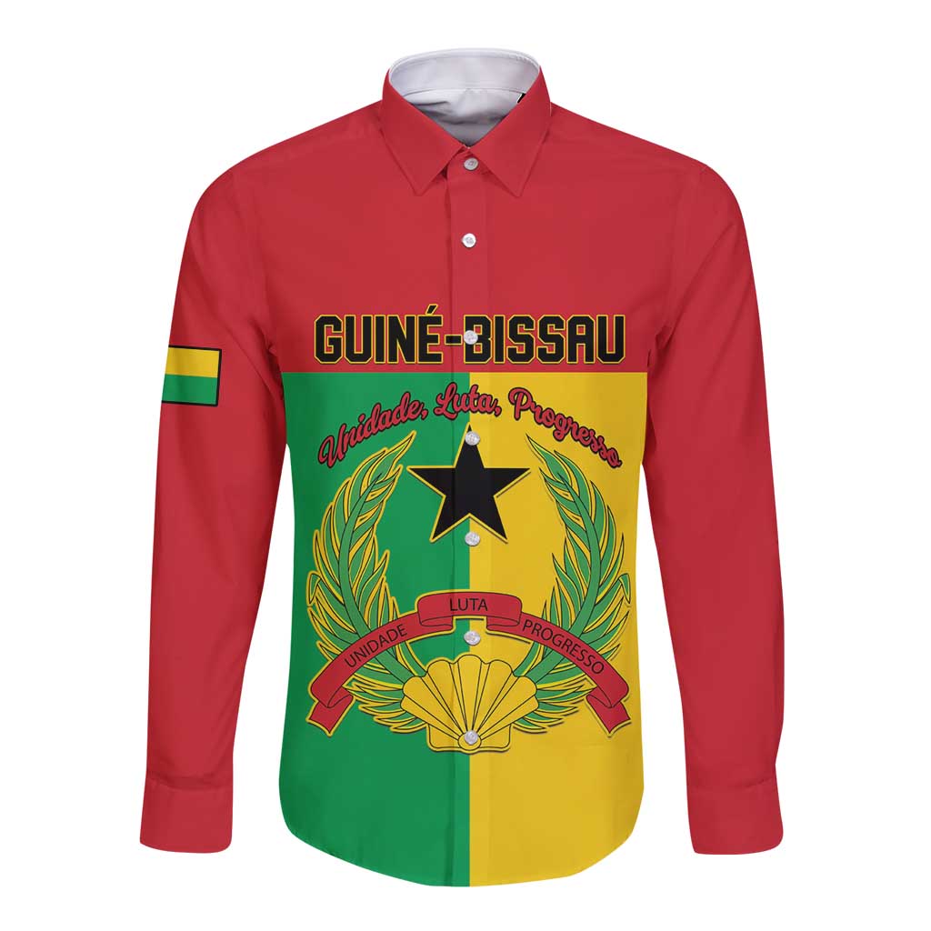Personalized Guinea-Bissau Long Sleeve Button Shirt Coat Of Arms Flag Style - Wonder Print Shop
