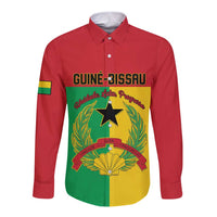 Personalized Guinea-Bissau Long Sleeve Button Shirt Coat Of Arms Flag Style - Wonder Print Shop