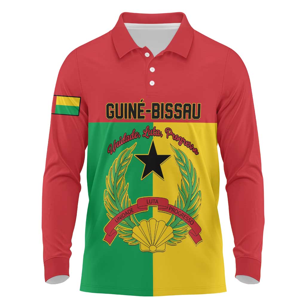 Personalized Guinea-Bissau Long Sleeve Polo Shirt Coat Of Arms Flag Style - Wonder Print Shop