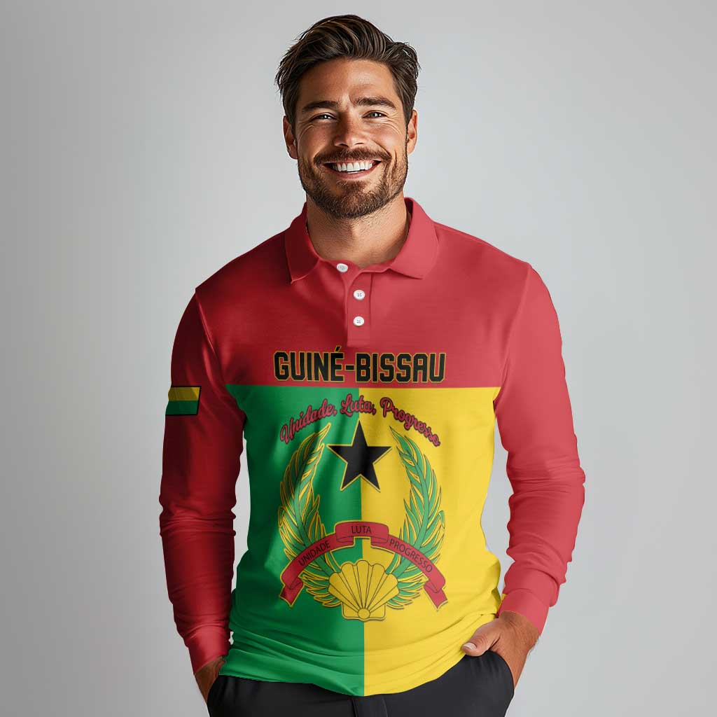 Personalized Guinea-Bissau Long Sleeve Polo Shirt Coat Of Arms Flag Style - Wonder Print Shop