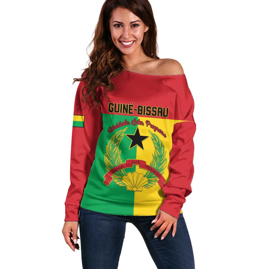 Personalized Guinea-Bissau Off Shoulder Sweater Coat Of Arms Flag Style - Wonder Print Shop