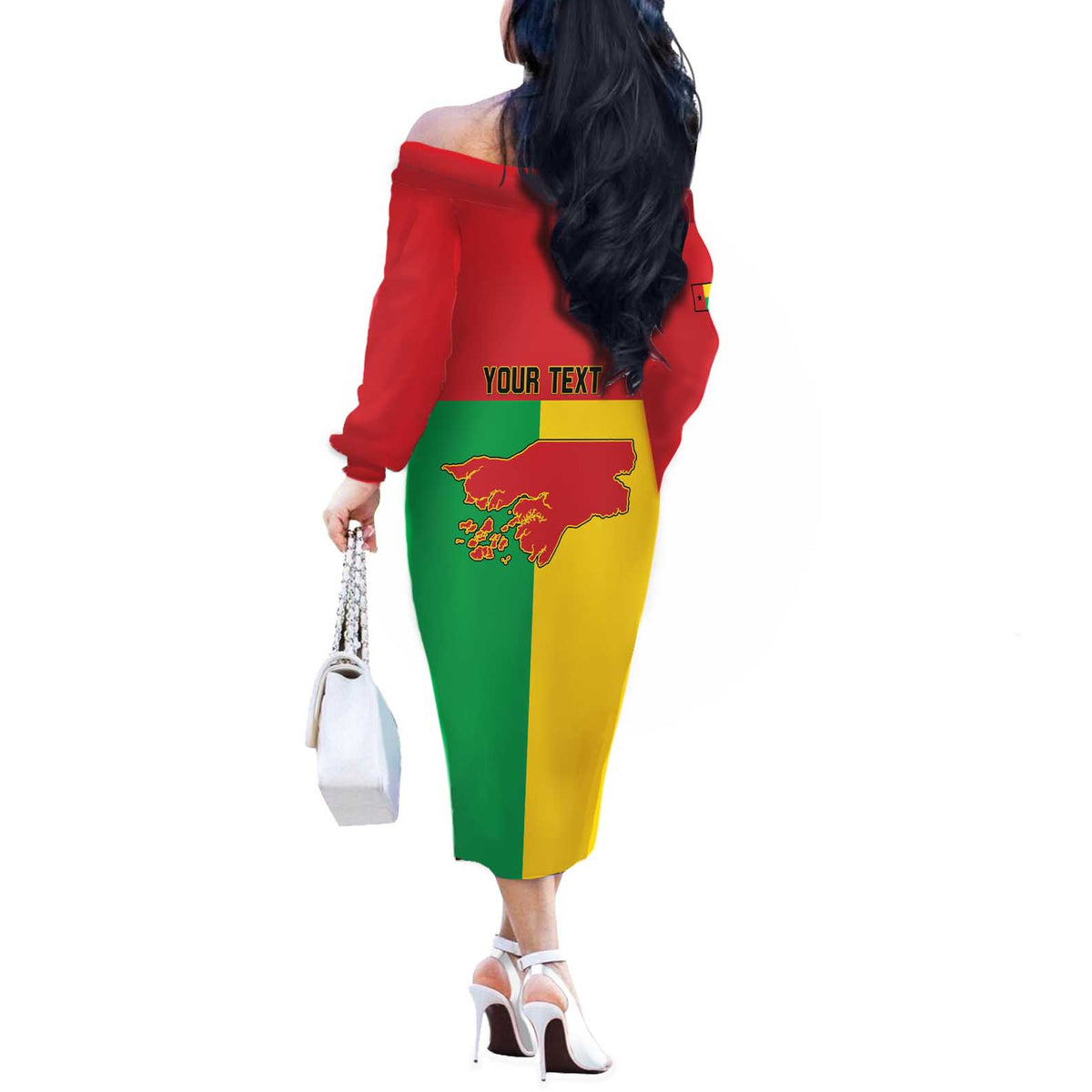 Personalized Guinea-Bissau Off The Shoulder Long Sleeve Dress Coat Of Arms Flag Style - Wonder Print Shop