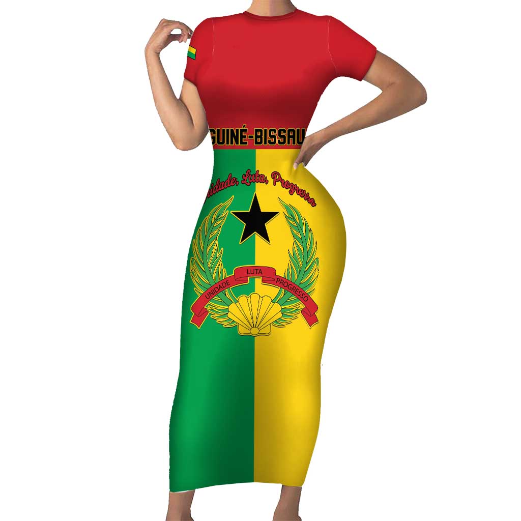 Personalized Guinea-Bissau Short Sleeve Bodycon Dress Coat Of Arms Flag Style - Wonder Print Shop