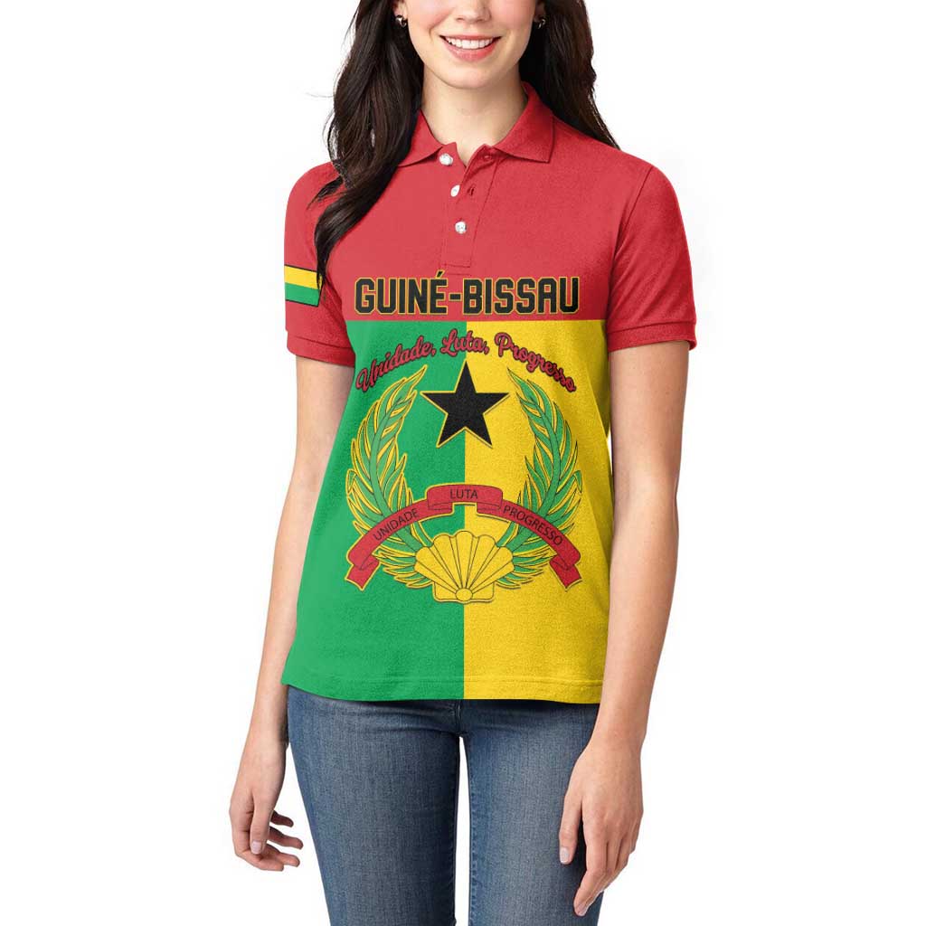 Personalized Guinea-Bissau Women Polo Shirt Coat Of Arms Flag Style - Wonder Print Shop