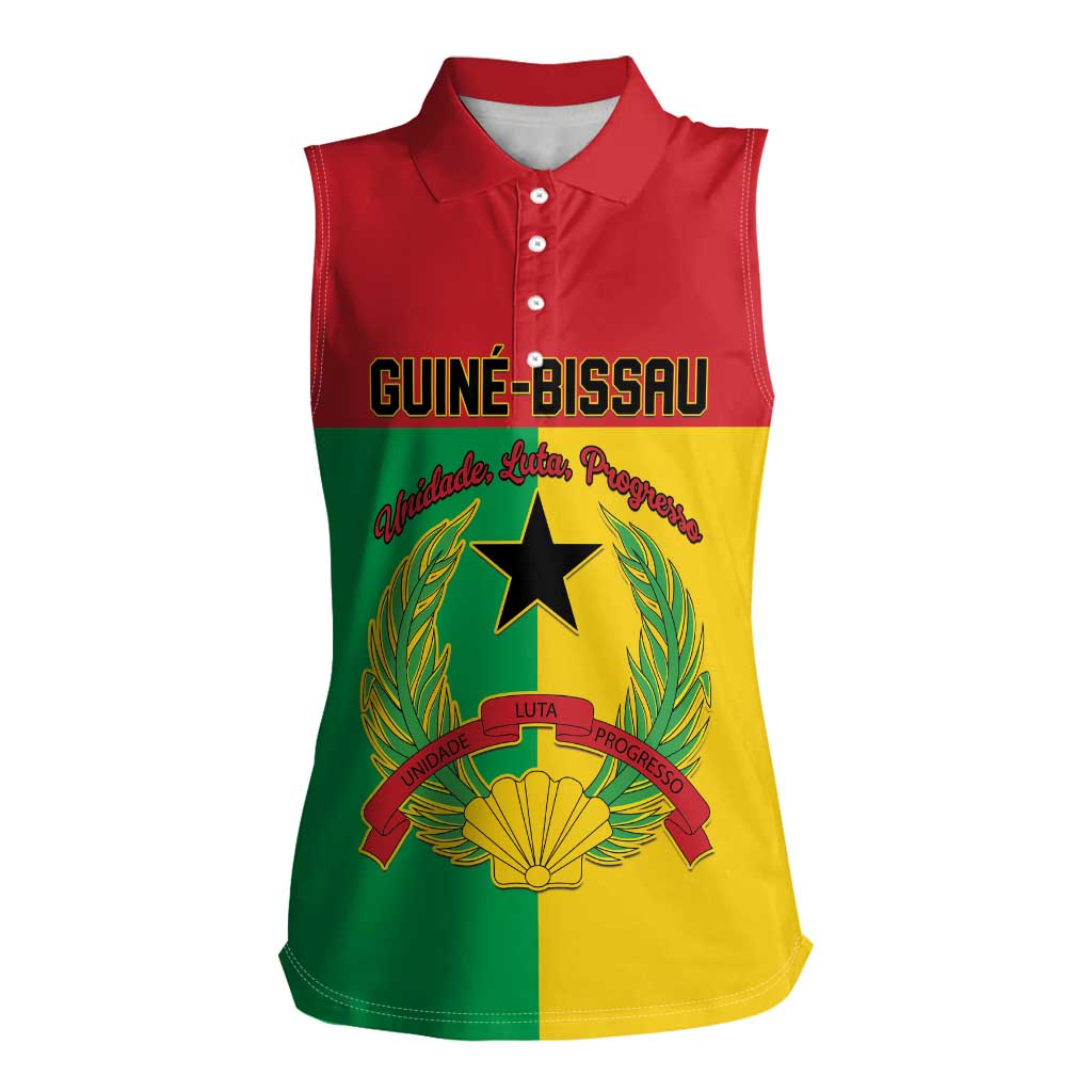 Personalized Guinea-Bissau Women Sleeveless Polo Shirt Coat Of Arms Flag Style - Wonder Print Shop