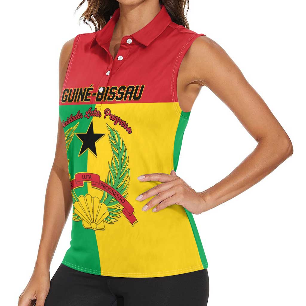 Personalized Guinea-Bissau Women Sleeveless Polo Shirt Coat Of Arms Flag Style - Wonder Print Shop