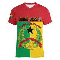 Personalized Guinea-Bissau Women V-Neck T-Shirt Coat Of Arms Flag Style - Wonder Print Shop
