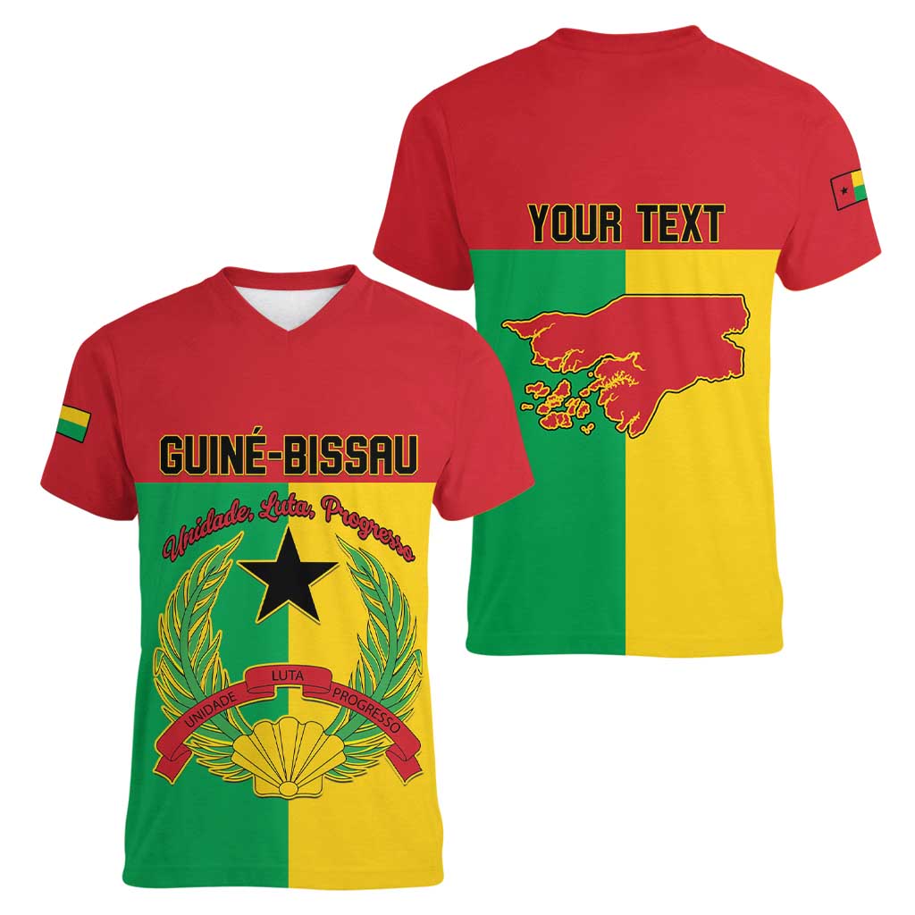 Personalized Guinea-Bissau Women V-Neck T-Shirt Coat Of Arms Flag Style - Wonder Print Shop