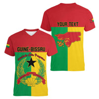 Personalized Guinea-Bissau Women V-Neck T-Shirt Coat Of Arms Flag Style - Wonder Print Shop