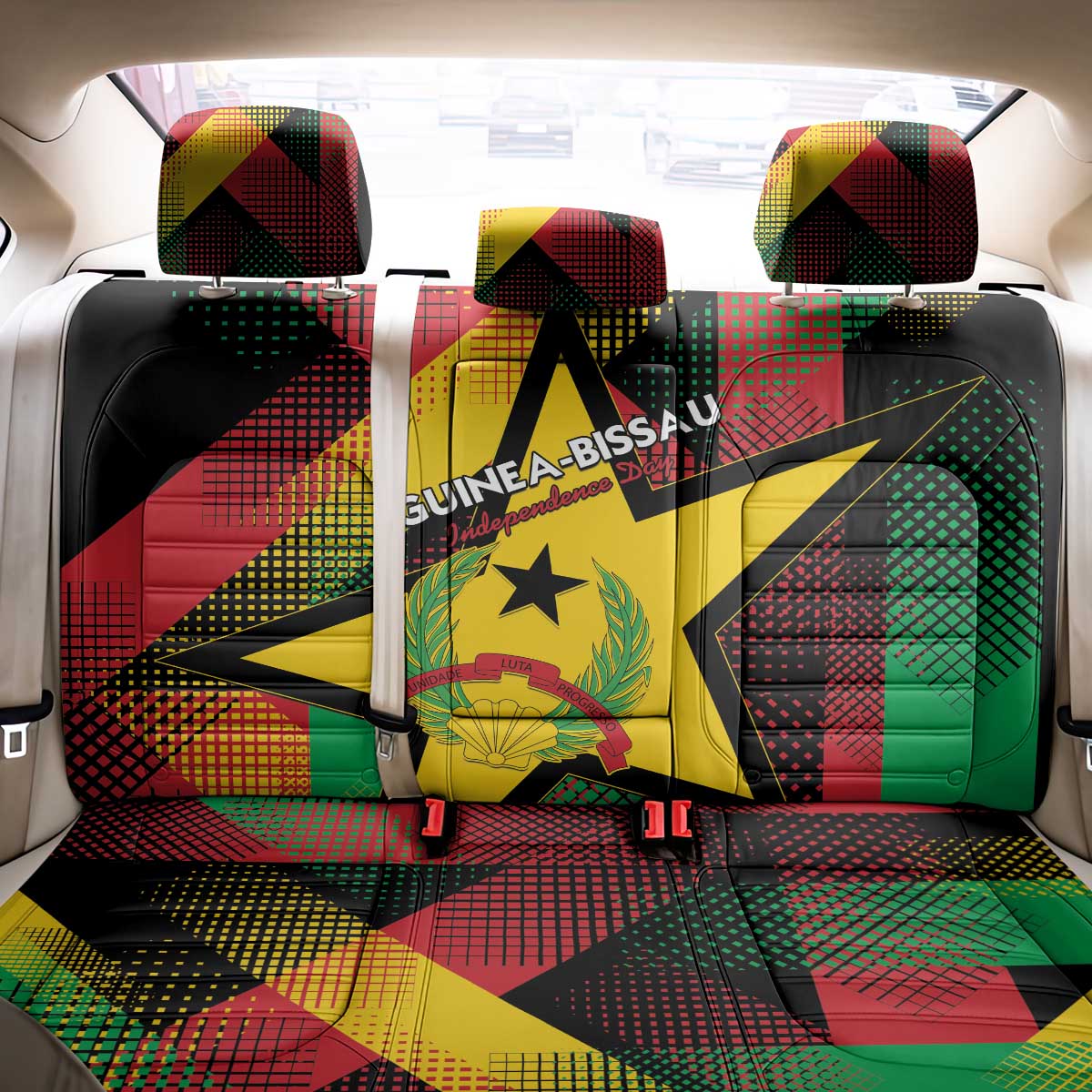 Guinea-Bissau Independence Day Back Car Seat Cover Coat Of Arms With Map - Wonder Print Shop