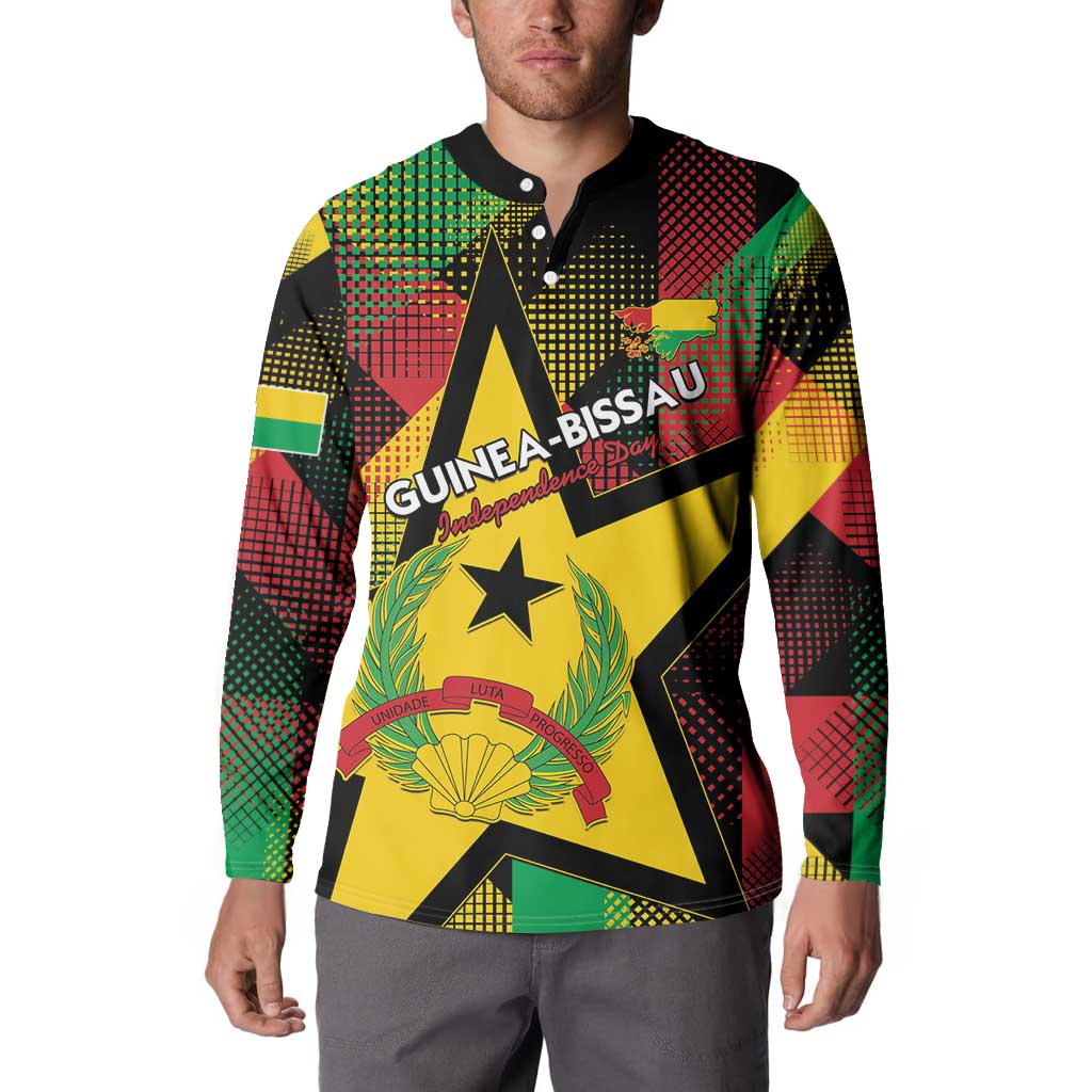 Personalized Guinea-Bissau Independence Day Button Sweatshirt Coat Of Arms With Map - Wonder Print Shop