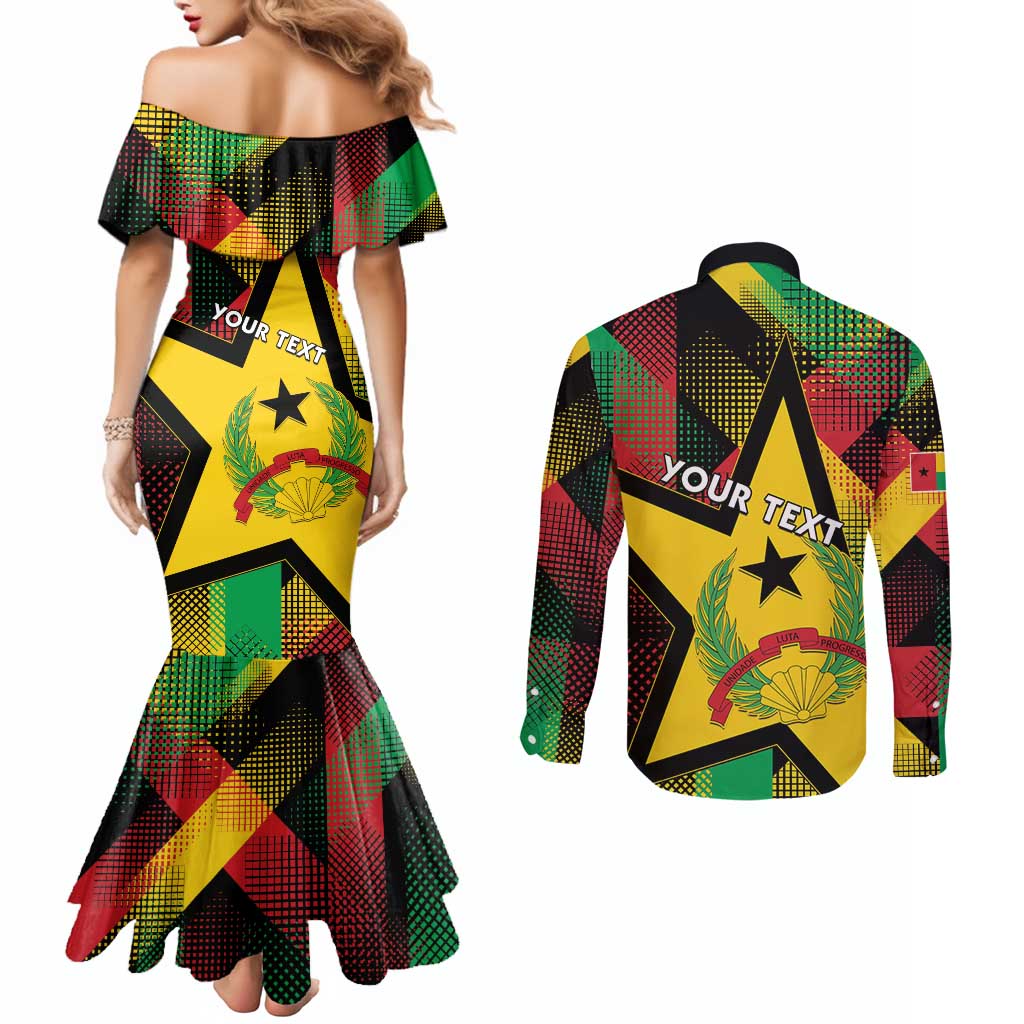 Personalized Guinea-Bissau Independence Day Couples Matching Mermaid Dress and Long Sleeve Button Shirt Coat Of Arms With Map - Wonder Print Shop
